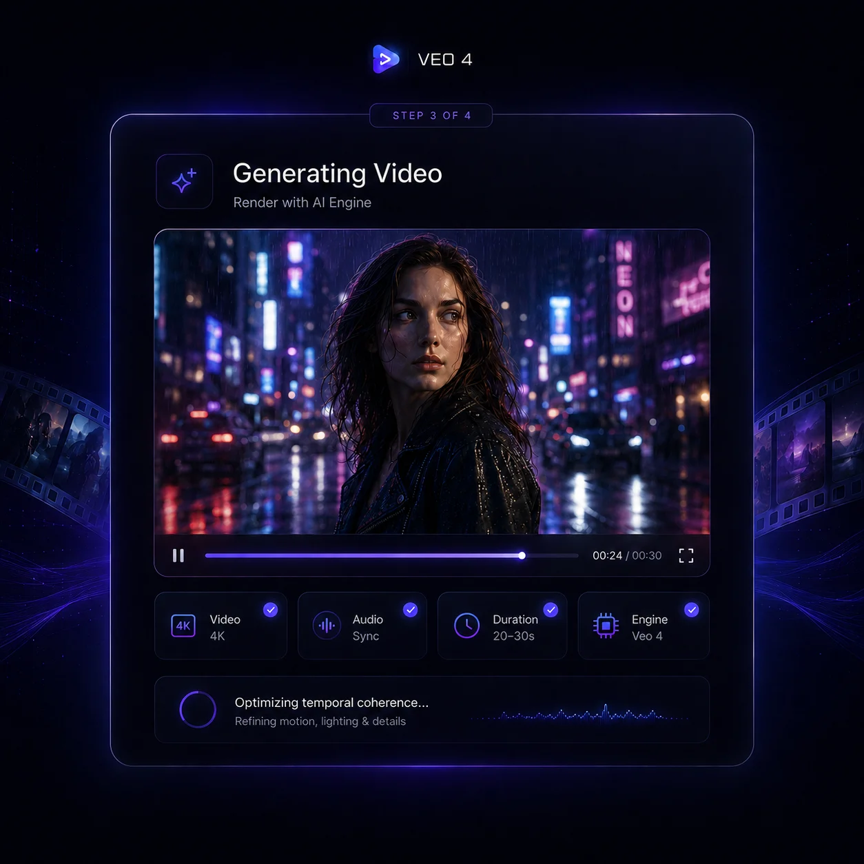 Rendering 4K videos using the Veo 4 model